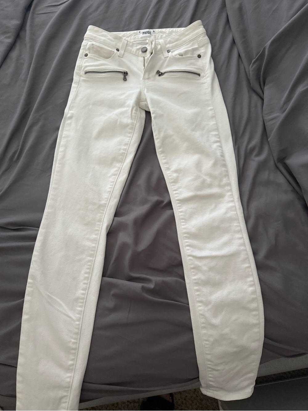 Paige denim White Skinny Jeans with Front Zip Detail